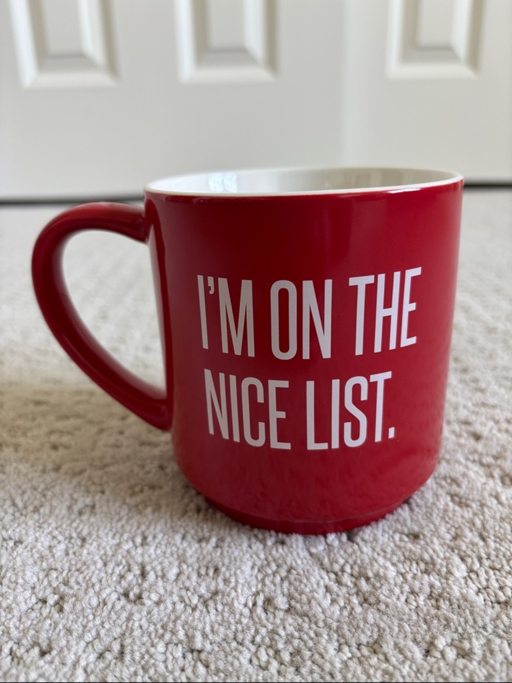 Parker Lane Red Ceramic Mug with White Text - "I'm On The Nice List"